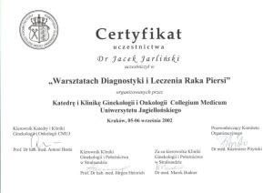 Jacek Jarliński Certyfikat